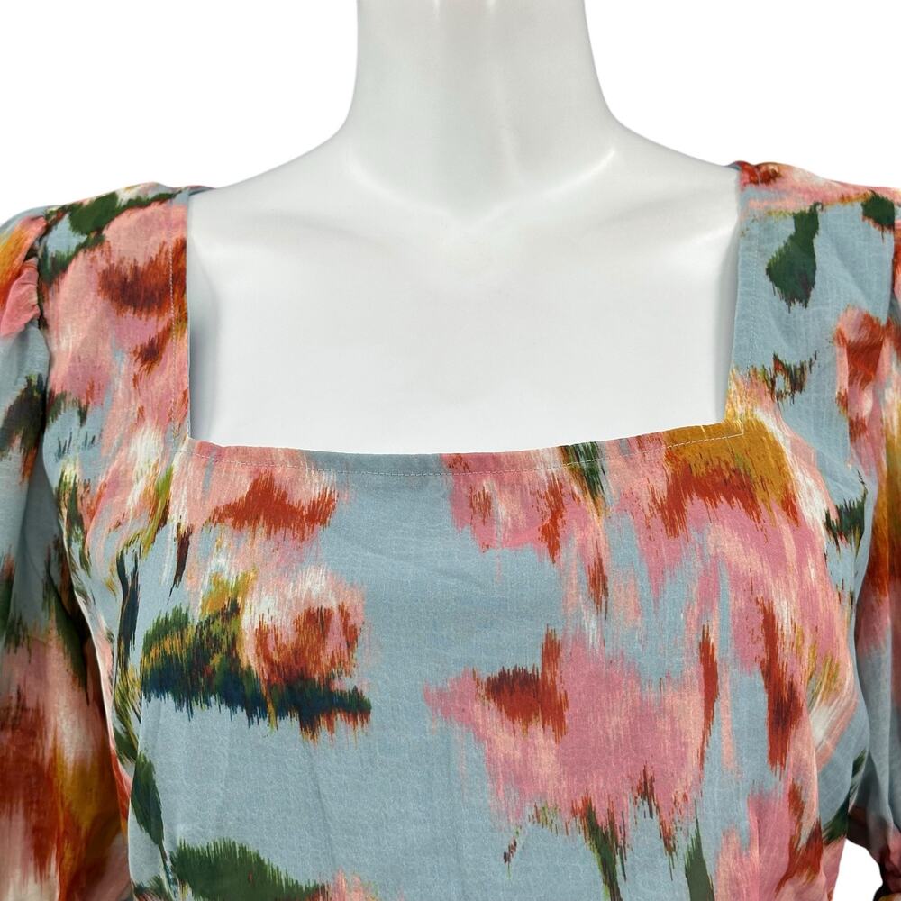 BTFL Life Top Womens Medium Multi Crop Abstract Watercolor Floral Open Back Boho - Picture 2 of 10